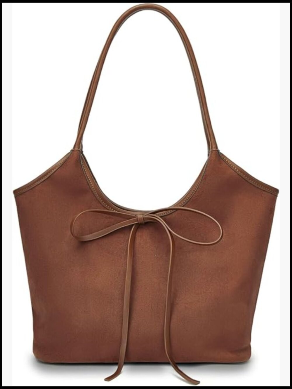 Vintage Suede Bow Tote Bag Slouchy Shoulder Hobo Satchel Purse Large Capacity - Picture 1 of 7